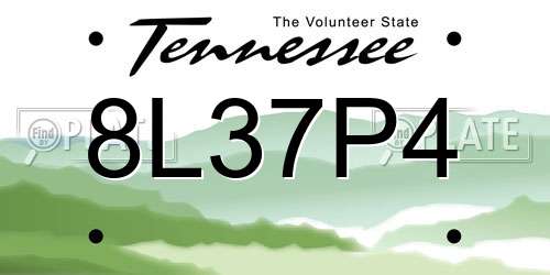8L37P4 Tennessee License Plate
