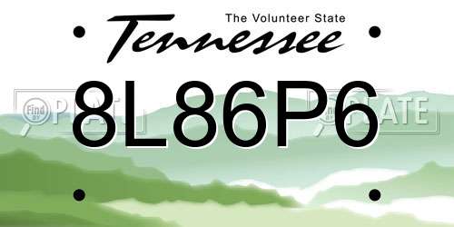 8L86P6 Tennessee License Plate