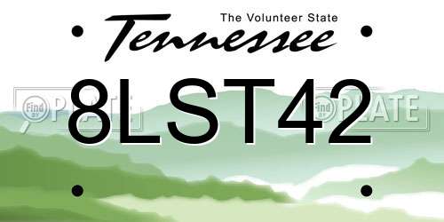 8LST42 Tennessee License Plate