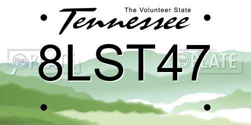 8LST47 Tennessee License Plate