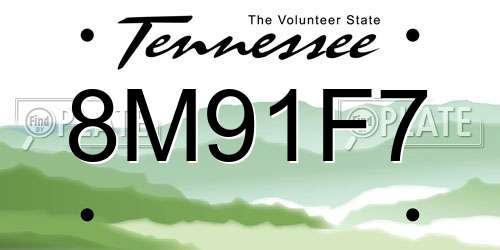 8M91F7 Tennessee License Plate