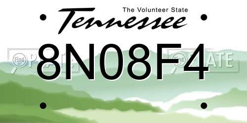 8N08F4 Tennessee License Plate