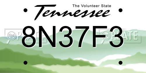 8N37F3 Tennessee License Plate