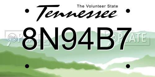 8N94B7 Tennessee License Plate