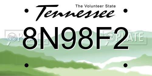 8N98F2 Tennessee License Plate