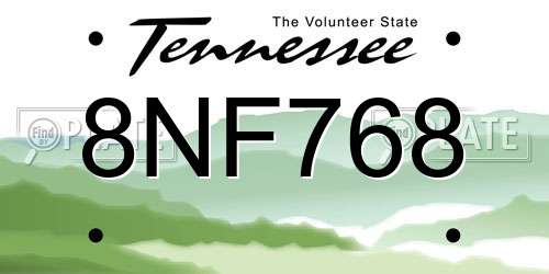 8NF768 Tennessee License Plate
