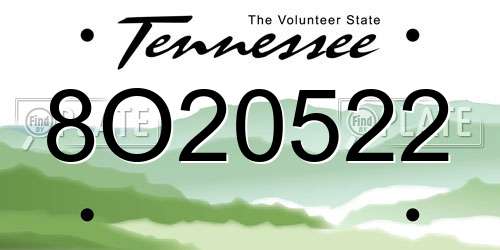 8O20522 Tennessee License Plate