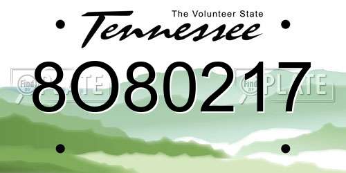 8O80217 Tennessee License Plate