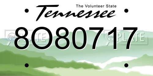 8O80717 Tennessee License Plate
