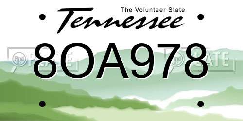 8OA978 Tennessee License Plate
