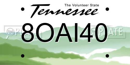 8OAI40 Tennessee License Plate