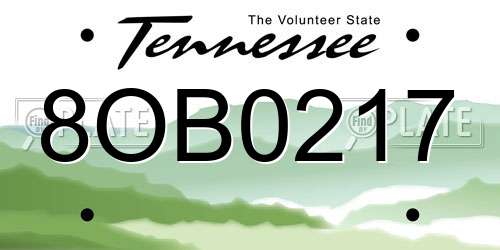 8OB0217 Tennessee License Plate