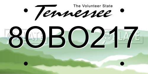 8OBO217 Tennessee License Plate
