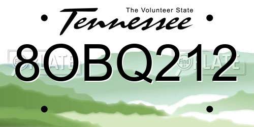 8OBQ212 Tennessee License Plate