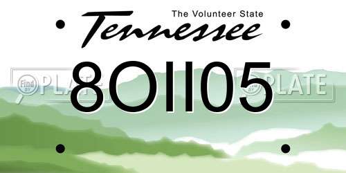 8OII05 Tennessee License Plate