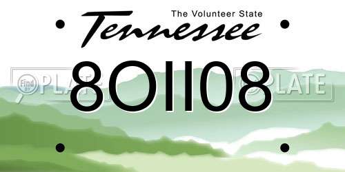8OII08 Tennessee License Plate