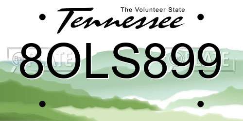 8OLS899 Tennessee License Plate