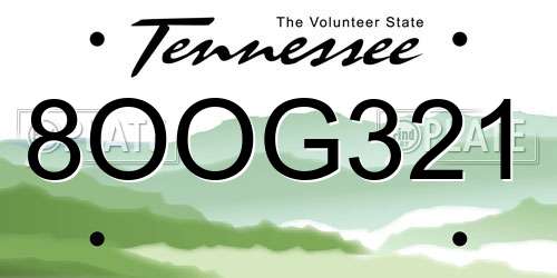 8OOG321 Tennessee License Plate