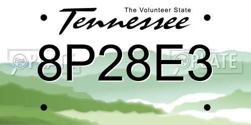 8P28E3 Tennessee License Plate