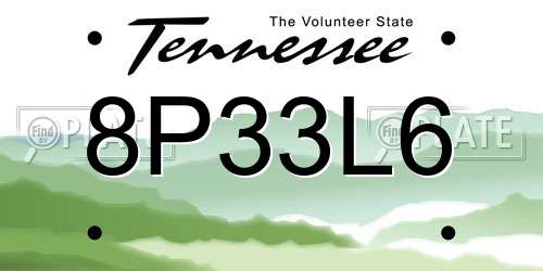 8P33L6 Tennessee License Plate