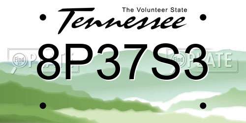 8P37S3 Tennessee License Plate