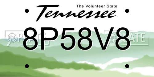 8P58V8 Tennessee License Plate