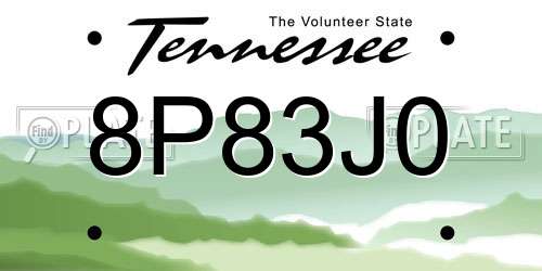 8P83J0 Tennessee License Plate