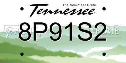 8P91S2 Tennessee License Plate