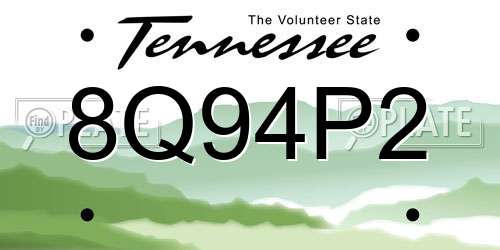 8Q94P2 Tennessee License Plate