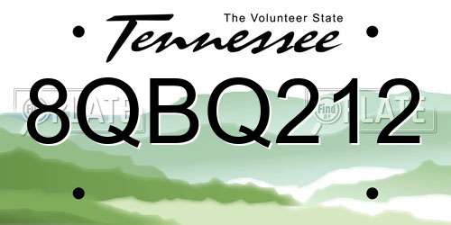 8QBQ212 Tennessee License Plate