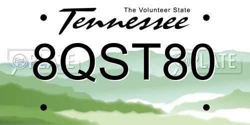 8QST80 Tennessee License Plate