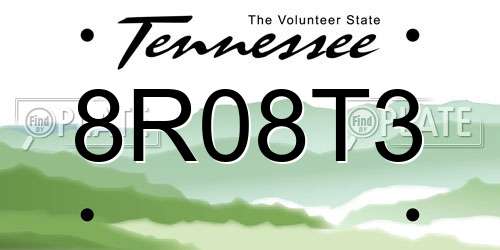 8R08T3 Tennessee License Plate
