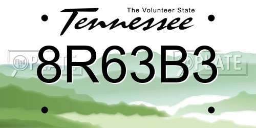 8R63B3 Tennessee License Plate