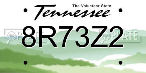 8R73Z2 Tennessee License Plate