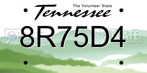 8R75D4 Tennessee License Plate