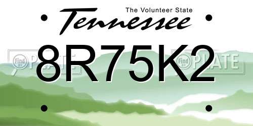 8R75K2 Tennessee License Plate