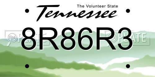 8R86R3 Tennessee License Plate