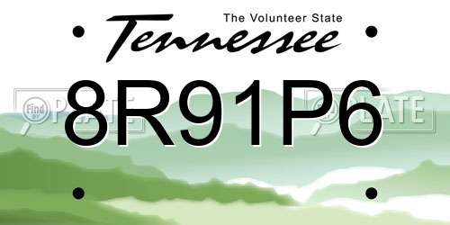 8R91P6 Tennessee License Plate