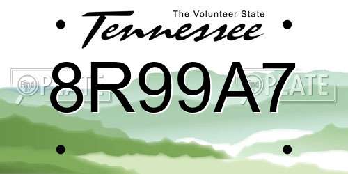 8R99A7 Tennessee License Plate