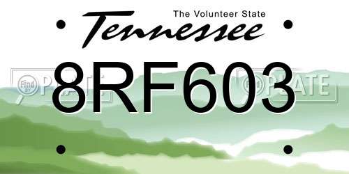8RF603 Tennessee License Plate