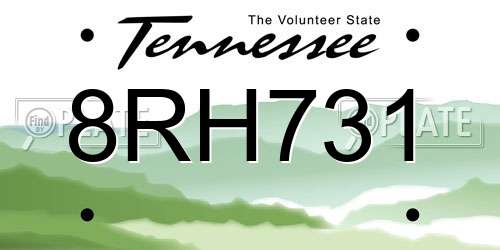 8RH731 Tennessee License Plate