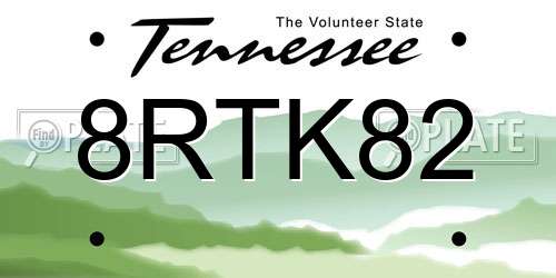 8RTK82 Tennessee License Plate