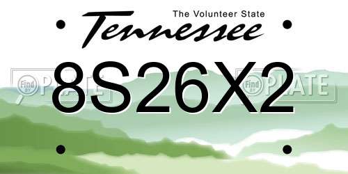 8S26X2 Tennessee License Plate
