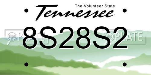 8S28S2 Tennessee License Plate