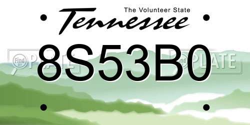 8S53B0 Tennessee License Plate