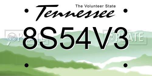 8S54V3 Tennessee License Plate