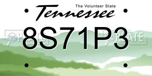 8S71P3 Tennessee License Plate