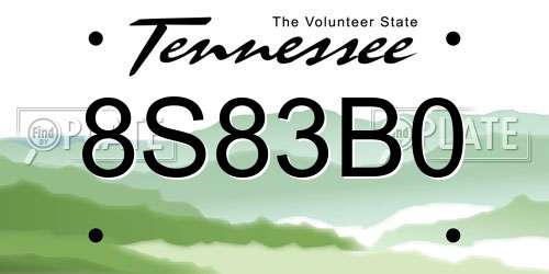 8S83B0 Tennessee License Plate