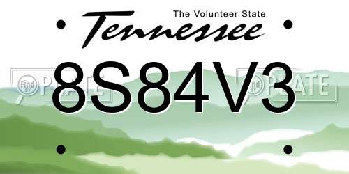 8S84V3 Tennessee License Plate