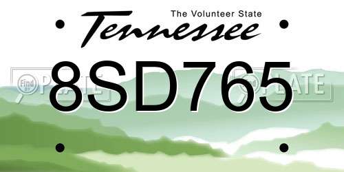 8SD765 Tennessee License Plate